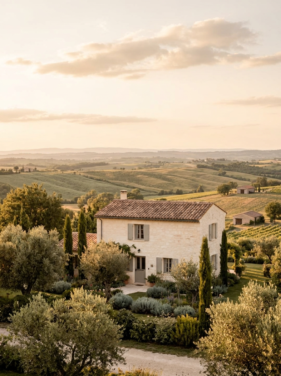 Sunlit stone family home with garden